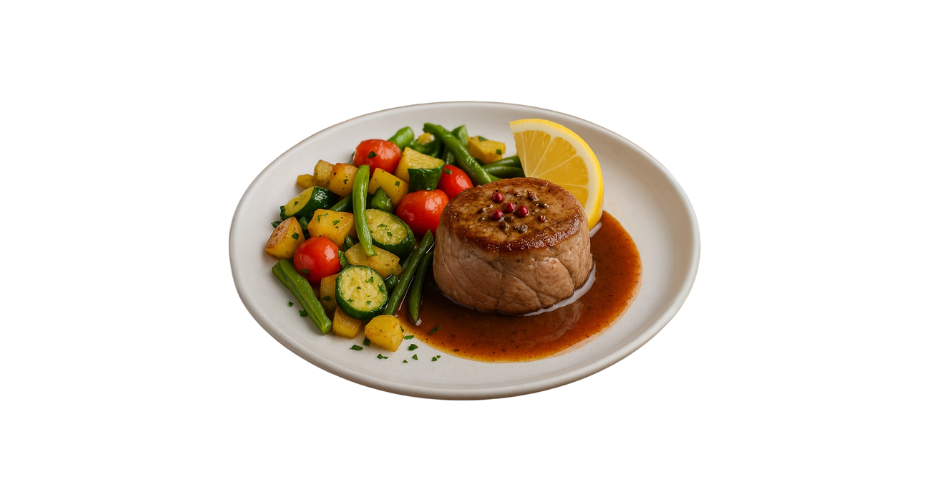 Filé De Vitela Selado Com Legumes E Rum