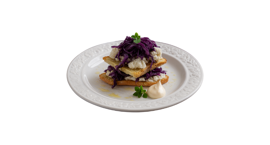 Crostino De Bacalhau Com Repolho Roxo